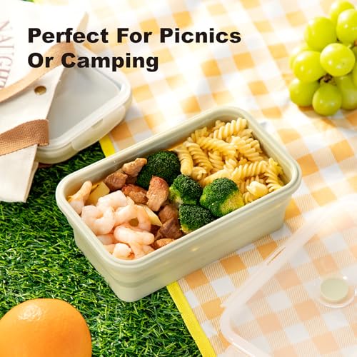 Collapsible Silicone Food Storage Containers with Airtight Lid (2x1200Green)