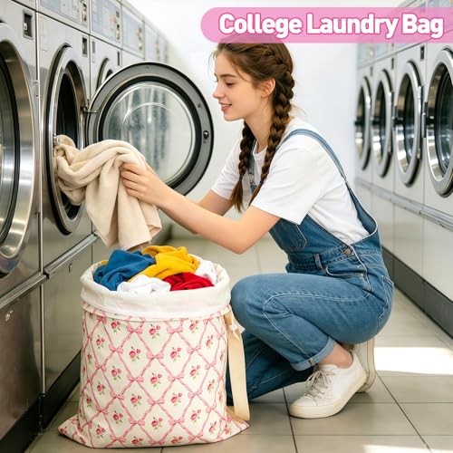 Laundry Bag Backpack for Dorm & Travel (Rose Bow)