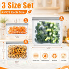 Reusable Silicone Food Storage Bags (Gray (4 Snack + 4 Medium + 4 Extra Large))