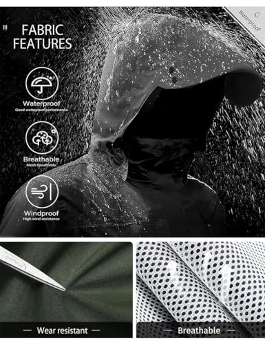Rain Suit Waterproof Breathable Lightweight 2 (Small / Army Green)