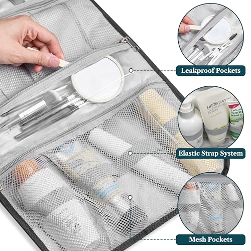 Hanging Toiletry Bag for Women Men Foldable Travel Organizer (Black)
