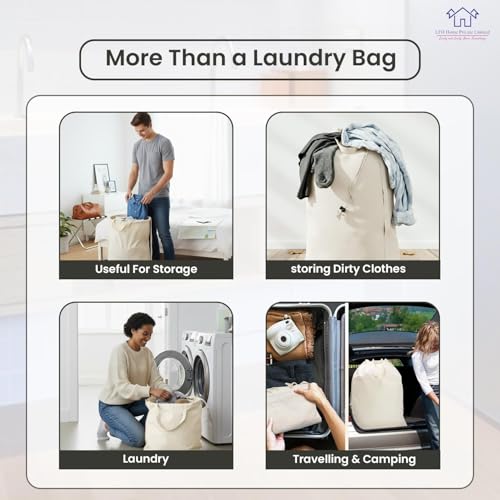 LFH Home Large Premium 1pack Cotton Rich Canvas Laundry Bag with Drawstring and Handles Heavy Duty (18”x26” / White)