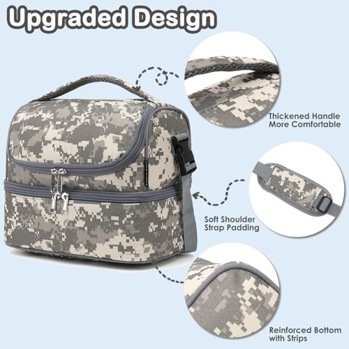 Kids Double Decker Cooler Insulated Lunch Bag Large Tote for Boys (Digital Camo)
