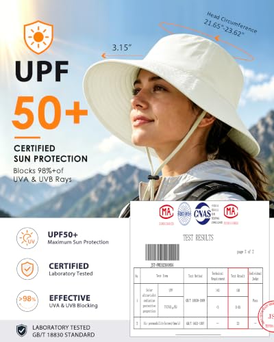 Water Resistant UPF 50+ Sun Bucket Hat Packable Brimmed for Women Men White (One Size / White)