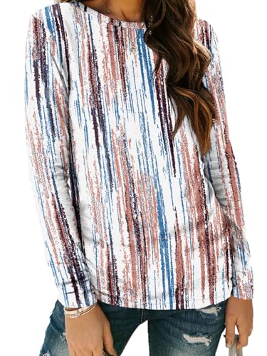 Long Sleeve Shirts for Women Casual Crewneck Tops Basic Tees (XX-Large / Gradientmulti)