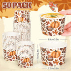 50Pcs Fall Snack Cups Football Pumpkin Maple Leaves Disposable Paper Bowls Autumn Decorative Ice Cream Dessert Soup Bowls for Thanksgiving Party Supplies Hot Cold Drinks