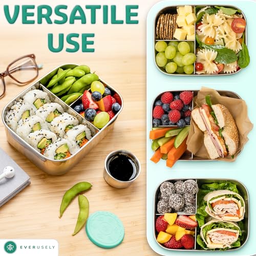 Stainless Steel Bento Box + Condiment Container (Green / 47oz / 1400ml)