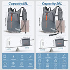 20L Small Hiking Backpack for Men Women Foldable Packable Back Pack Ultralight Hiking Daypack for Travel Camping Outdoor (Gray / 20L)