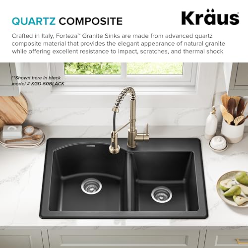 White 33 in Double Bowl Granite Kitchen Sink KGD (60/40 Double Bowl Sink / White)