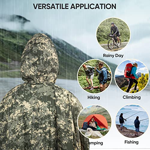 Hooded Rain Poncho for Adult with Pocket (Green Digi Camo 1/4 Zipper)