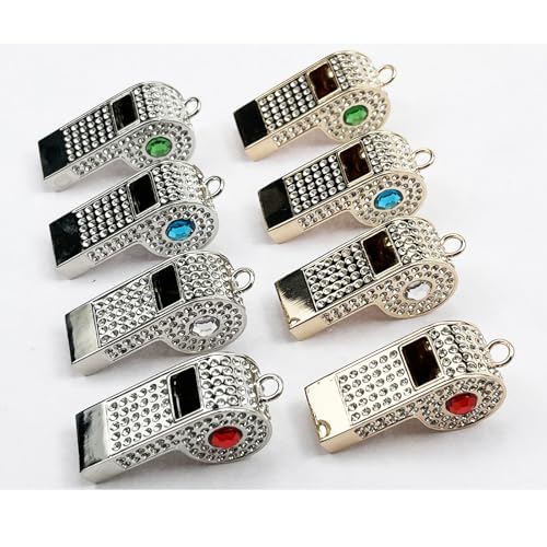 Blinged Blue Rhinestone Whistle for Coaches with Chain (Blue)
