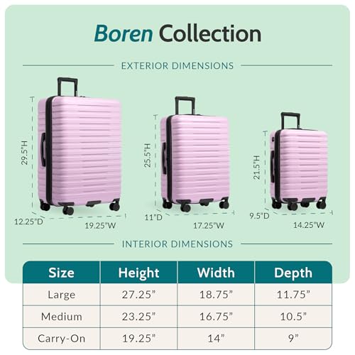 Boren Expandable Hardside Rugged Travel Luggage with 8 Spinner Wheels (Checked-Large 30-Inch, No USB Port / Lavender)