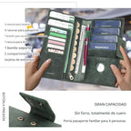 Full Grain Leather RFID Blocking Family Passport Holder for 4 Passport Wallet Compatible with Airtag Travel Passport Cover with 4 Passport Slot (Dark Green)
