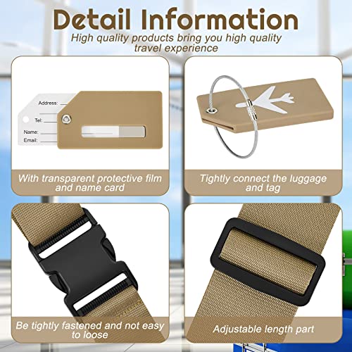 8 Pcs Luggage Straps Suitcase Tags Set for TSA Approved (Khaki / Airplane)