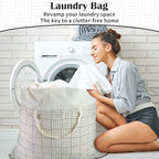 Canvas Laundry Bag with Handles & Drawstring (Geometry Grid,1pc XL / XL 33"W x 35"H┃1 Pack)