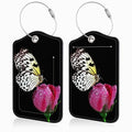 2 Pack Luggage Tags for Suitcases Butterfly on Pink Rose Leather Luggage Tags Privacy Cover ID Label with Stainless Steel Loop and Address Card for Women Men Travel Bag Backpack (Butterfly on Pink Rose)