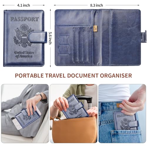 Passport Holder for Travel Essentials (B-Dark Blue + Rose Gold / Upgraded)