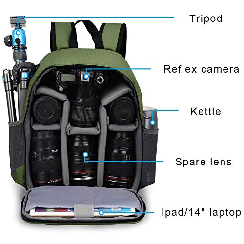 Camera Backpack Bag Professional for DSLR (Green / 2.0 Small)