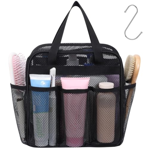 Mesh Shower Caddy Portable with Zipper (1 Pack Black with Zipper / L (Zippered Dorm Caddy))