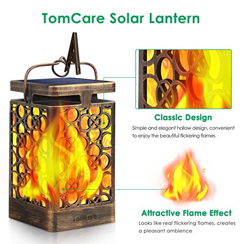 Solar Lanterns Outdoor (Flickering Flame / 2 Pack Bronze)
