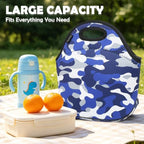 Neoprene kids Lunch box Insulated Soft Bag Mini Cooler Thermal Meal Tote Kit for Boys (Blue Camo)