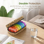Weekly Travel Pill Organizer 2 Times a Day AM PM Rainbow Pill Box (A Canvas Brown 01 / 1 Set Canvas Case)
