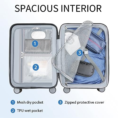 Hardside Expandable Carry On Luggage with Spinner Wheels & Built (Lake Blue)