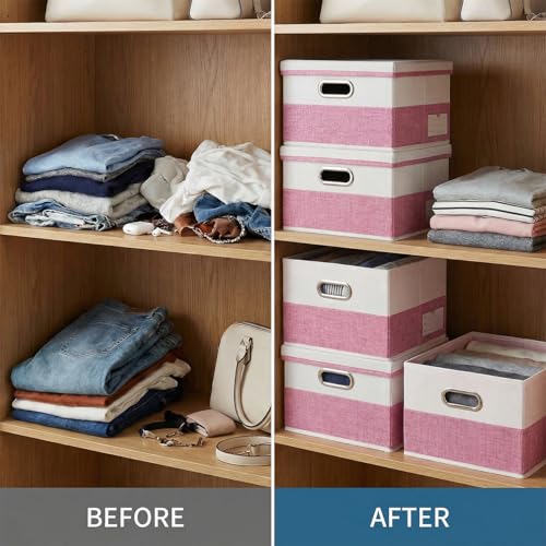 Storage Bins with Lids [3 (Pink&Cream / S(3-Pack))