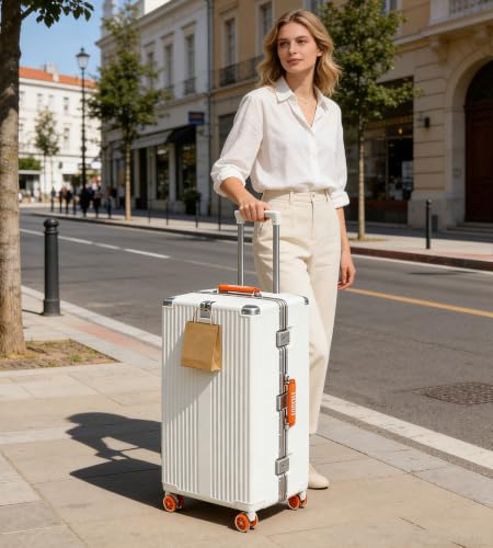 Super Large Aluminum Frame Checked Luggage (A5-Ivory Tangerine / 30in)