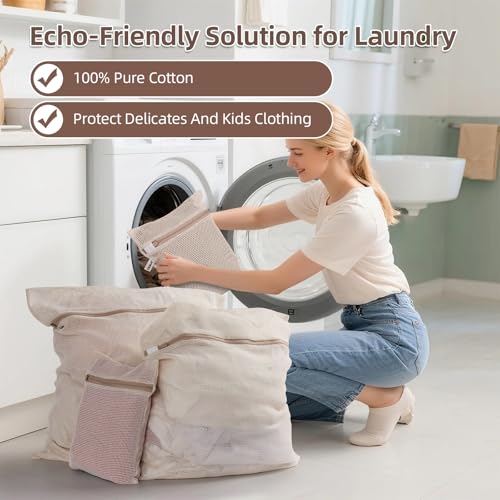 100% Cotton Mesh Laundry Bags (XXL+XL+L+M)