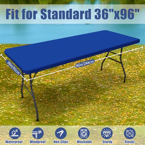 2 Pack Rectangle Spandex Fitted Table Cloth (Blue / 96" x 36" (Rectangular))