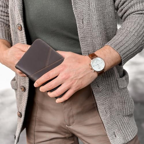 Polare Leather Passport Holder Travel Document Organizer Ticket Holder Case (Dark Brown with AirTag Slot)