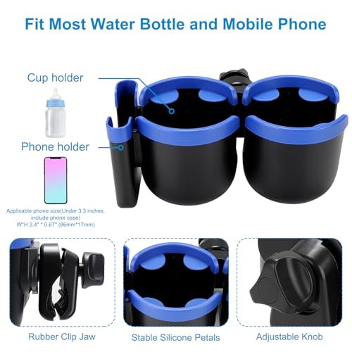 Stroller Cup Holder with Phone Holder (Double Holder-Blue)
