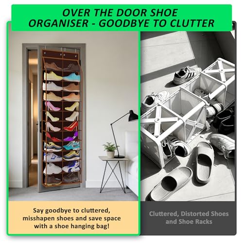 24 Pair Over Door Shoe Organizer for Family & Kids (12-Tier / 24 Walnut Brown)