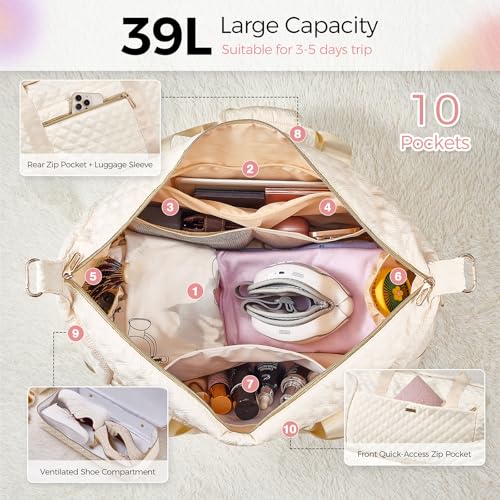 Travel Duffel Bags 39L Large Weekender Bags for Women Carry On Bag (Beige-2 Pcs)