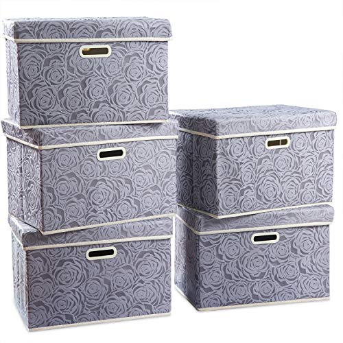 Large Storage Boxes with Lids [5 (Gray / Large(5-Pack))