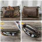 Top Grain Leather Text Custom Electronic Organizer Zipper Bag Tech Pouch (【text Customized】- Laser Engraving / Electronic Storage Case - Sturdy Handmade)
