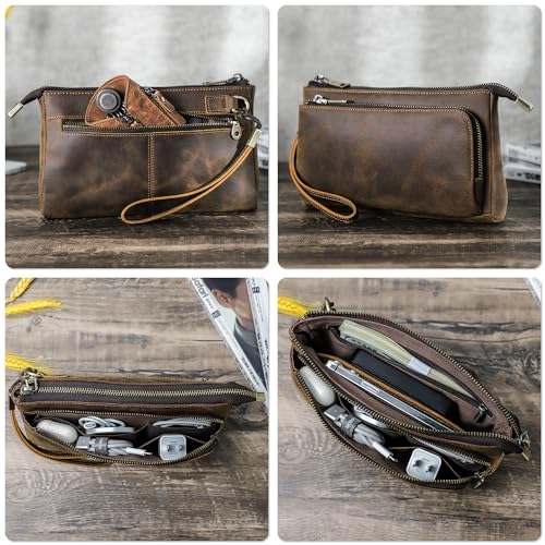 Electronic Organizer Zipper Bag Tech Kit (Vintage Dark Brown -【Fits Apple Accessories】- 2 / Electronic Storage Case - Sturdy Handmade)