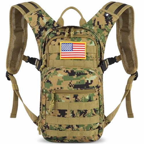 Camo Hydration Backpack with 2L Water Bladder Tactical Molle Water Backpack for Men Women Hydration Pack for Hiking Running Climbing (Woodland Digital Camo)