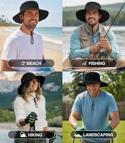 Safari Hat for Men Sun Hats for Women UV Protection UPF 50+ Fishing (Black Camouflage Standard 1 Pack / Safari)