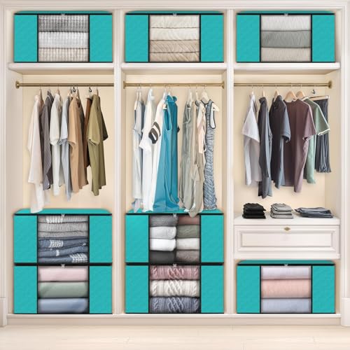 8 Pack Storage Bags for Clothes Blanket Storage Bins with Lids (8 Pack-60l / Green)