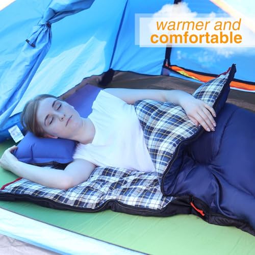 Cotton Flannel Sleeping Bag for Camping (Blue with 3lbs filling)
