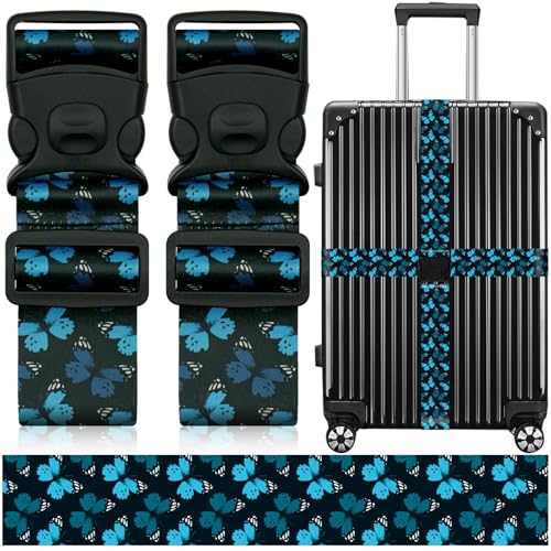 2 Pack Luggage Straps for Suitcases (24020 Blue Butterfly)