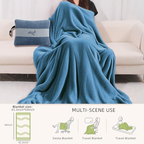Large Soft Travel Blanket and Inflatable Pillow Set (Blue)