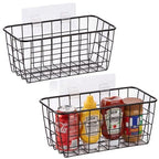2 Set Adhesive Hanging Wall Basket Inside Cabinet Door Organizer (Black / 2 PACK)