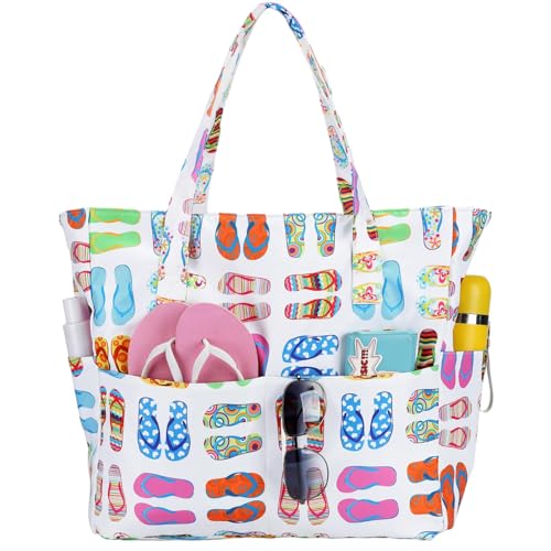Waterproof Beach Tote Pool Bags for Women Ladies Extra Large Gym Tote Carry On Bag With Wet Compartment for Weekender Travel (Slipper)