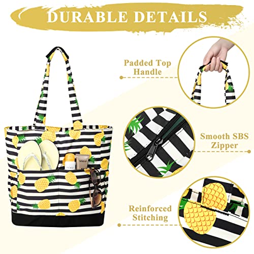 Beach Bag for Women (Stripe Pineapple)