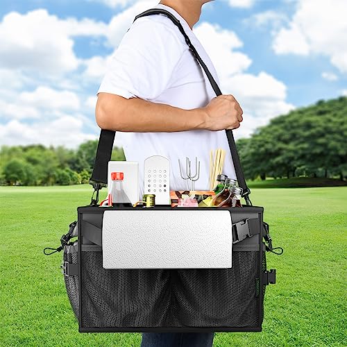Grill Caddy Foldable BBQ Caddy with Paper Towel Holder (Black)