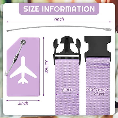 8 Pcs Luggage Straps Suitcase Tags Set for TSA Approved (Light Purple / Airplane)