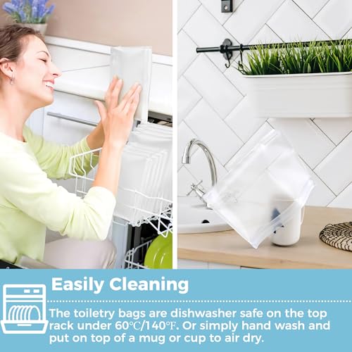 4 Pack Leakproof Clear Toiletry bags (2 Large 2 Medium / White)